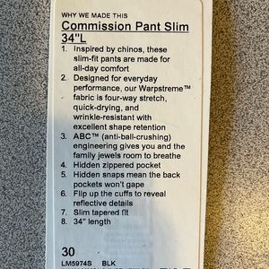 New Lulu men's pants 30"x34" (NWT, never worn - too small for bf)